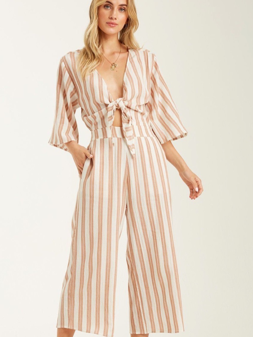 Billabong link up jumpsuit tie front striped m - Picture 1 of 14